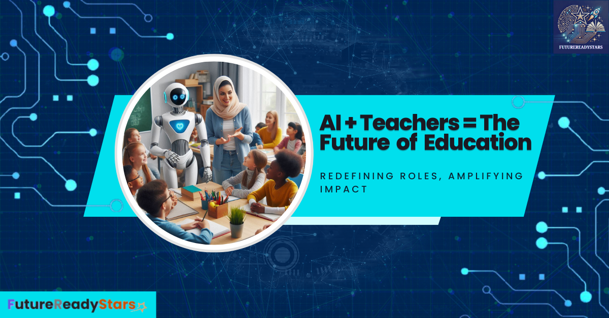 Split-screen classroom showing AI tools and teacher collaboration